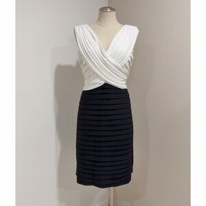 Scarlet Night Women's Black & White V-neck Tiered Sheath Dress Size 16